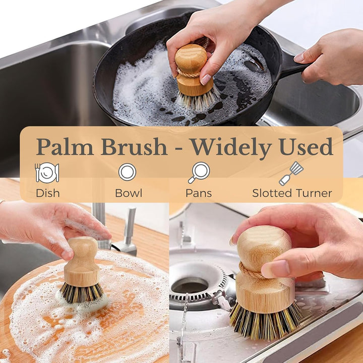WVSAFV Natural Bamboo Brush, Harden Cleaning Brush, Vegetable Brush, Scrub Brush, Kitchen Dish Brush, Dish Scrubber for Cleaning Pans, Pots and Sink (4Pc Palm Bristles) - Just Closeouts Canada Inc.