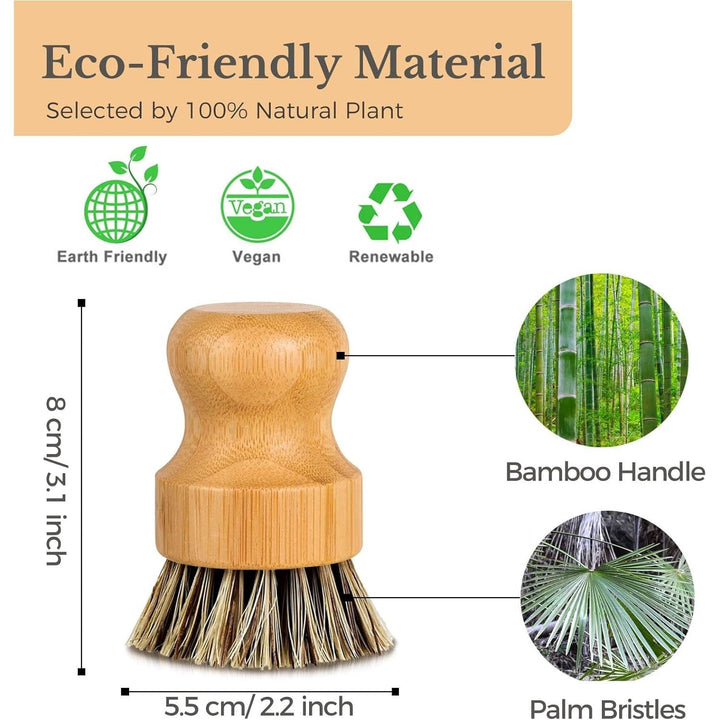 WVSAFV Natural Bamboo Brush, Harden Cleaning Brush, Vegetable Brush, Scrub Brush, Kitchen Dish Brush, Dish Scrubber for Cleaning Pans, Pots and Sink (4Pc Palm Bristles) - Just Closeouts Canada Inc.
