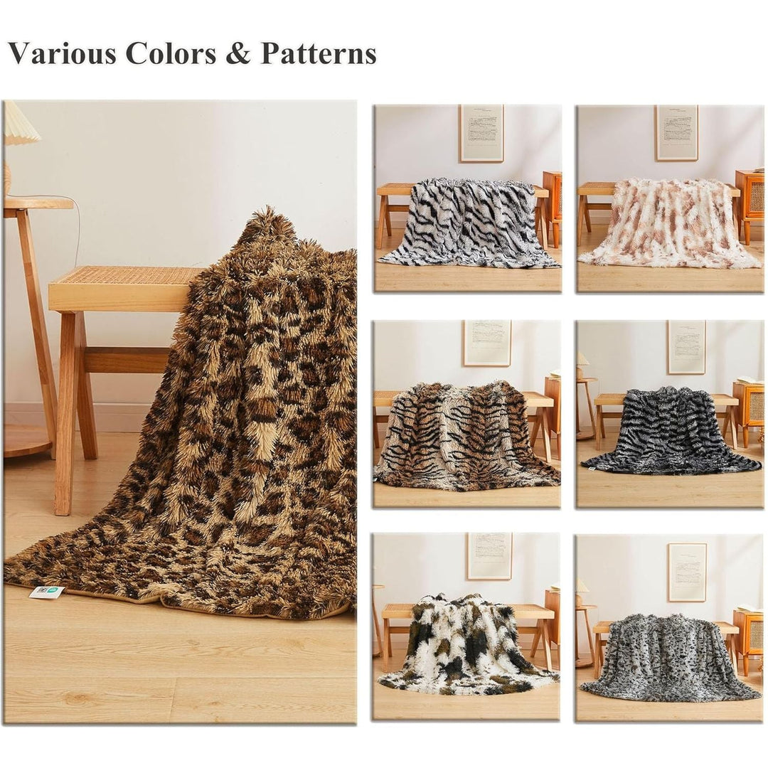 XeGe Luxury Faux Fur Leopard Print Throw Blanket, Soft 50x60 Cheetah Print Fluffy Blanket Throw, Shaggy Plush Decorative Couch Blanket, Cute Furry Animal Throw Fuzzy Blanket for Sofa Bed - Just Closeouts Canada Inc.