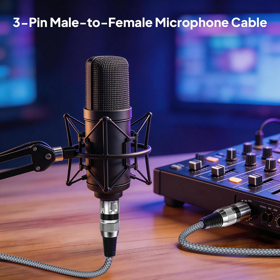 XLR Male to XLR Female Microphone Cable 16.5FT,2 Pack XLR Mic Cord,3-Pin Balanced Shielded XLR Wire for Microphone,Recording Studio,Amplifier,Audio Mixer,Speaker Systems,Karaoke,Podcast,Grey - Just Closeouts Canada Inc.X004DZZFXV