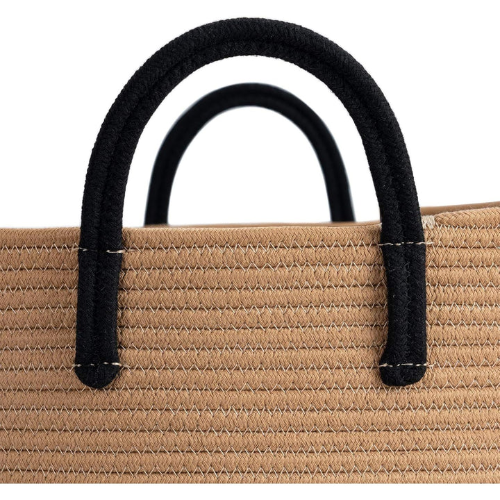 XXXLarge Cotton Rope Basket, 21" x 14", Woven Blanket Storage Basket for Living Room Laundry Basket for Pillows Toys Clothes Hamper Wicker Basket with Handles, Black Jute Stripes - Just Closeouts Canada Inc.