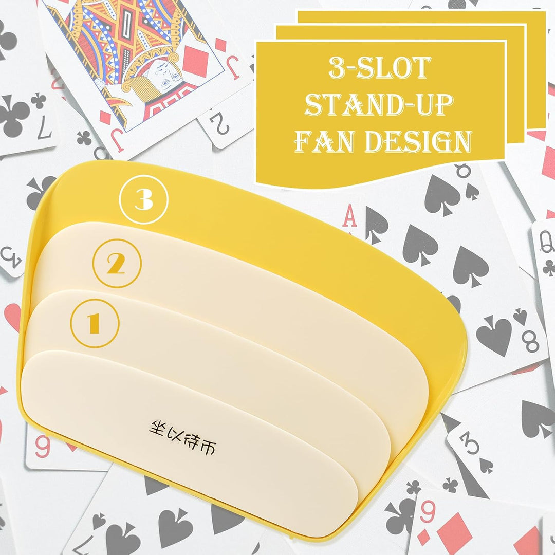Four-pack of yellow three-slot playing card holders, view 3