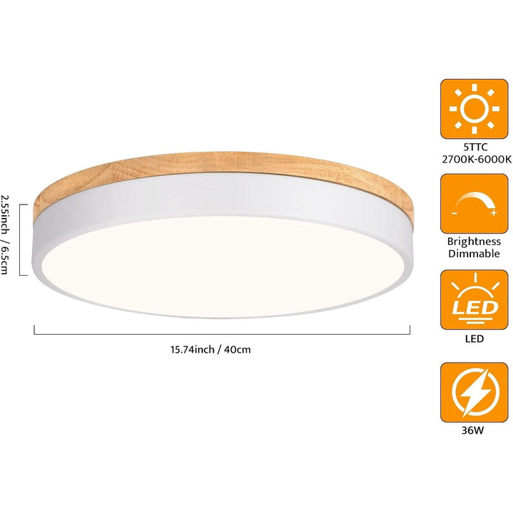 Yiisem Dimmable Wood LED Flush Mount Ceiling Light, 2700K - 6000K Selectable Modern Round Close to Ceiling Lighting Fixtures, Minimalist White Ceiling Lamp for Living Room, Bedroom, Laundry Room - Just Closeouts Canada Inc.
