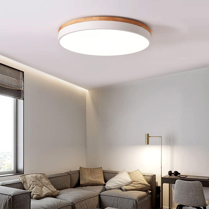 Yiisem Dimmable Wood LED Flush Mount Ceiling Light, 2700K - 6000K Selectable Modern Round Close to Ceiling Lighting Fixtures, Minimalist White Ceiling Lamp for Living Room, Bedroom, Laundry Room - Just Closeouts Canada Inc.