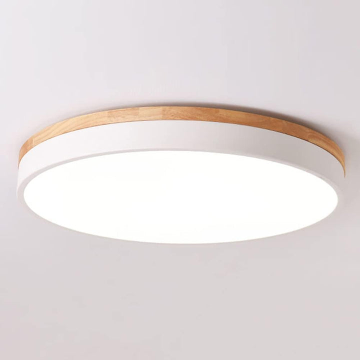 Yiisem Dimmable Wood LED Flush Mount Ceiling Light, 2700K - 6000K Selectable Modern Round Close to Ceiling Lighting Fixtures, Minimalist White Ceiling Lamp for Living Room, Bedroom, Laundry Room - Just Closeouts Canada Inc.