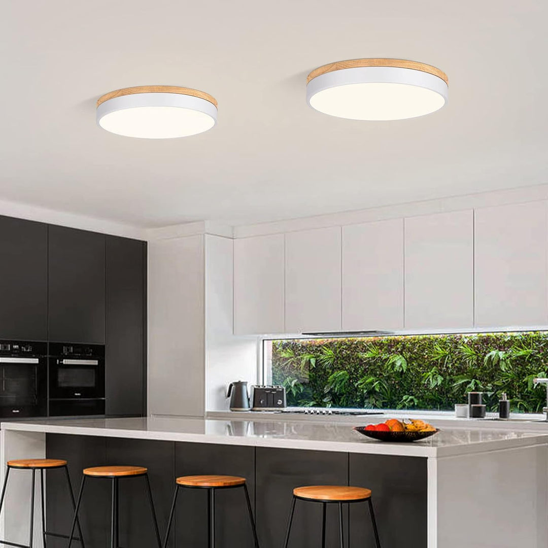 Yiisem Dimmable Wood LED Flush Mount Ceiling Light, 2700K - 6000K Selectable Modern Round Close to Ceiling Lighting Fixtures, Minimalist White Ceiling Lamp for Living Room, Bedroom, Laundry Room - Just Closeouts Canada Inc.