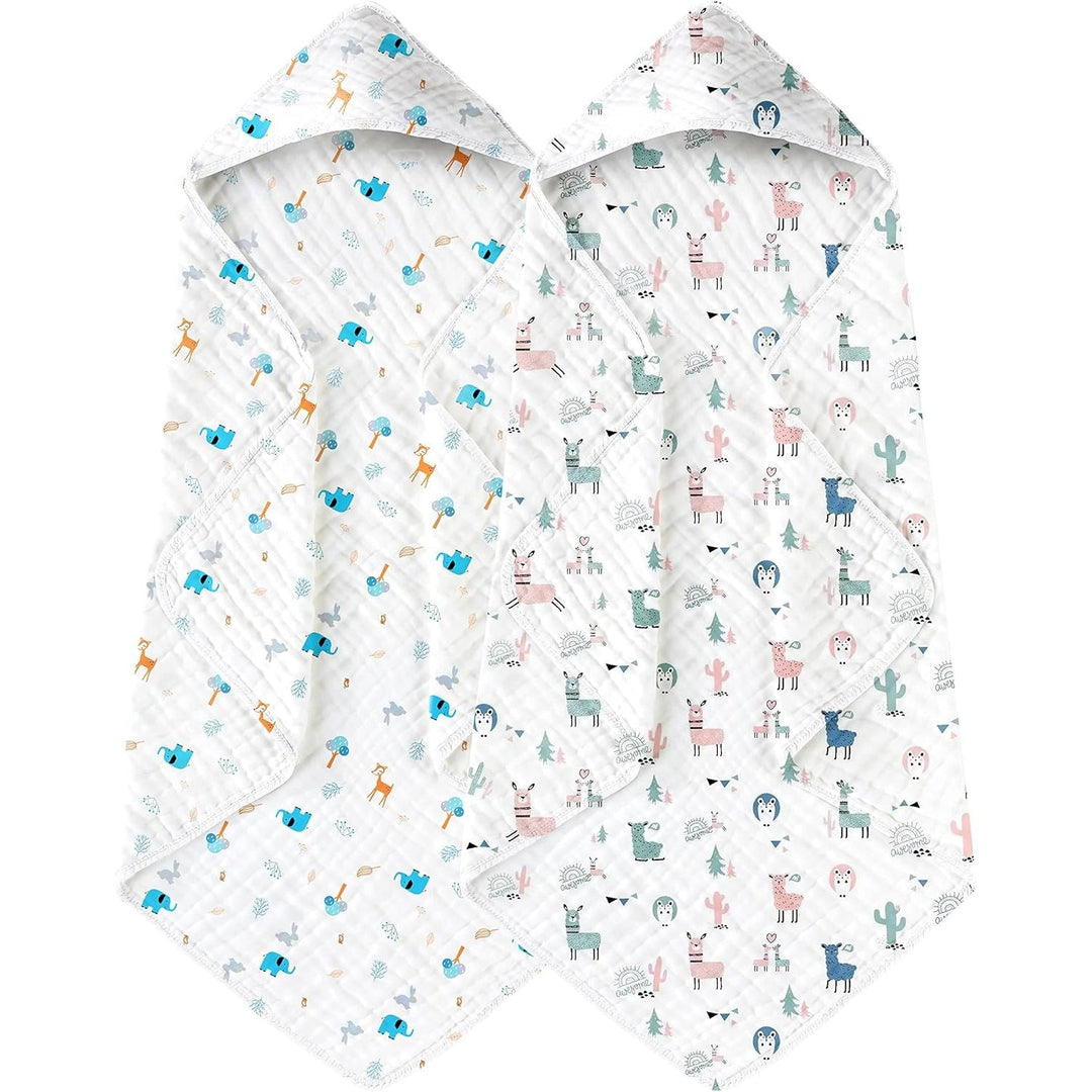 Yoofoss Hooded Baby Towels for Newborn 2 Pack 100% Muslin Cotton Baby Bath Towel with Hood for Babies, Infant, Toddler and Kids, Large 32x32Inch, Soft and Absorbent Newborn Essential - Just Closeouts Canada Inc.