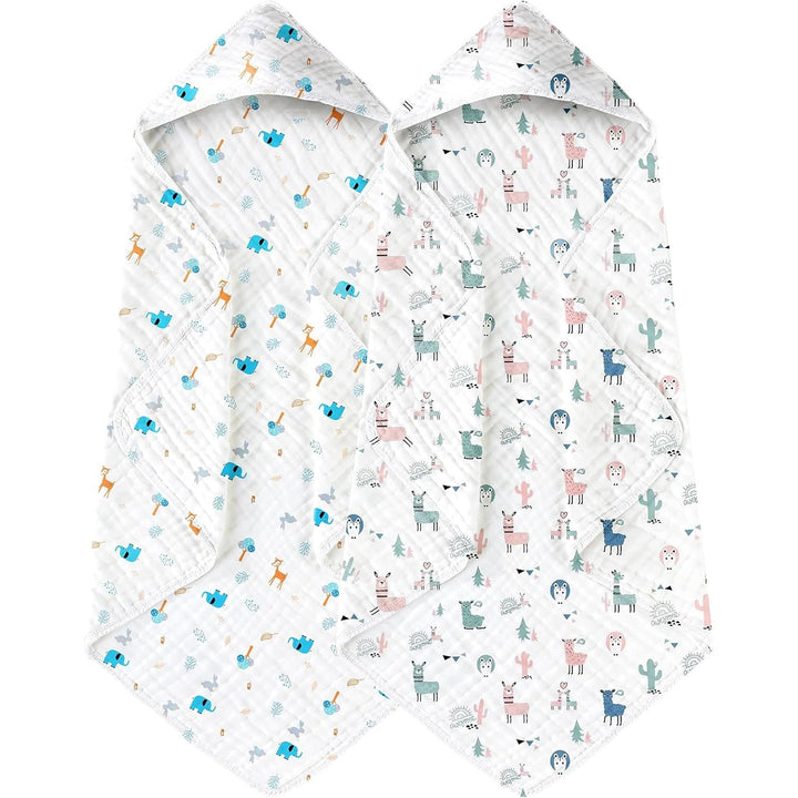 Yoofoss Hooded Baby Towels for Newborn 2 Pack 100% Muslin Cotton Baby Bath Towel with Hood for Babies, Infant, Toddler and Kids, Large 32x32Inch, Soft and Absorbent Newborn Essential - Just Closeouts Canada Inc.