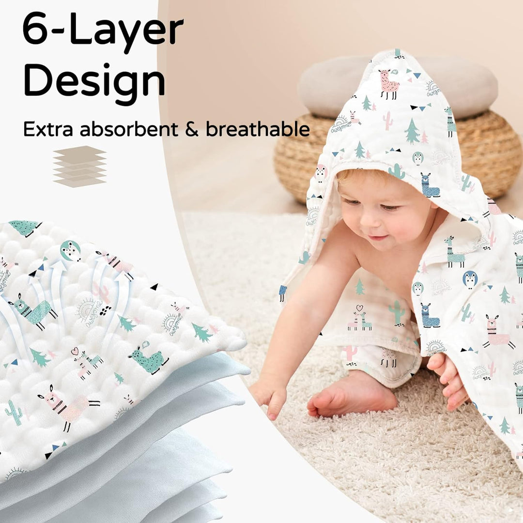 Yoofoss Hooded Baby Towels for Newborn 2 Pack 100% Muslin Cotton Baby Bath Towel with Hood for Babies, Infant, Toddler and Kids, Large 32x32Inch, Soft and Absorbent Newborn Essential - Just Closeouts Canada Inc.