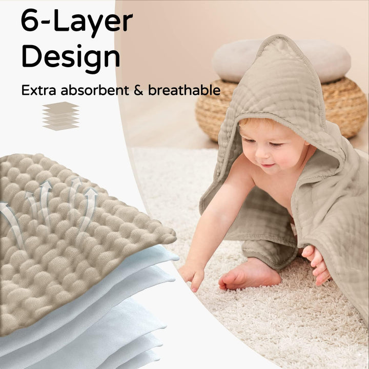Yoofoss Hooded Baby Towels for Newborn 2 Pack 100% Muslin Cotton Baby Bath Towel with Hood for Babies, Infant, Toddler and Kids, Large 32x32Inch, Soft and Absorbent Newborn Essential - Just Closeouts Canada Inc.