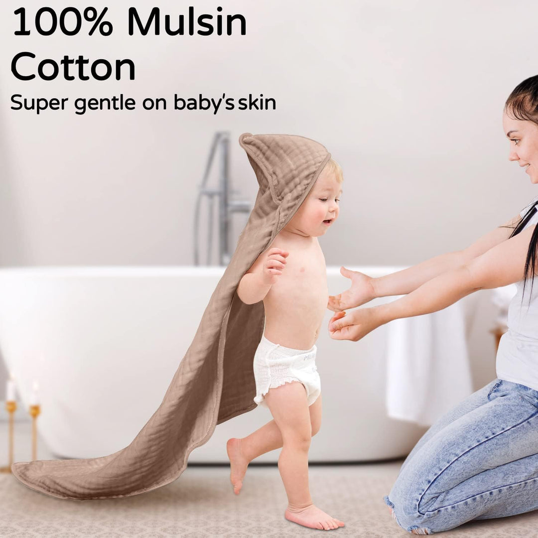 Yoofoss Hooded Baby Towels for Newborn 2 Pack 100% Muslin Cotton Baby Bath Towel with Hood for Babies, Infant, Toddler and Kids, Large 32x32Inch, Soft and Absorbent Newborn Essential - Just Closeouts Canada Inc.