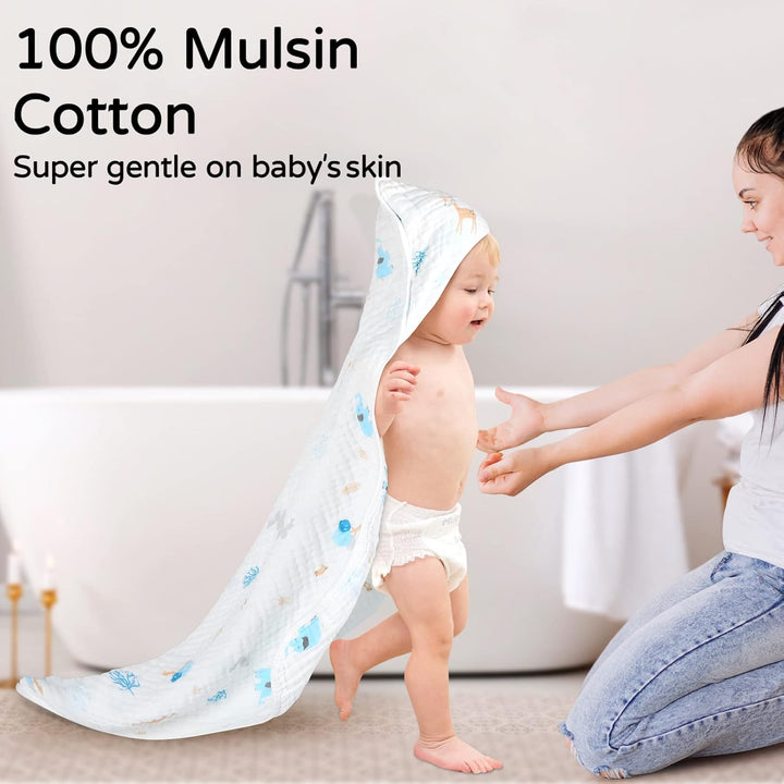 Yoofoss Hooded Baby Towels for Newborn 2 Pack 100% Muslin Cotton Baby Bath Towel with Hood for Babies, Infant, Toddler and Kids, Large 32x32Inch, Soft and Absorbent Newborn Essential - Just Closeouts Canada Inc.