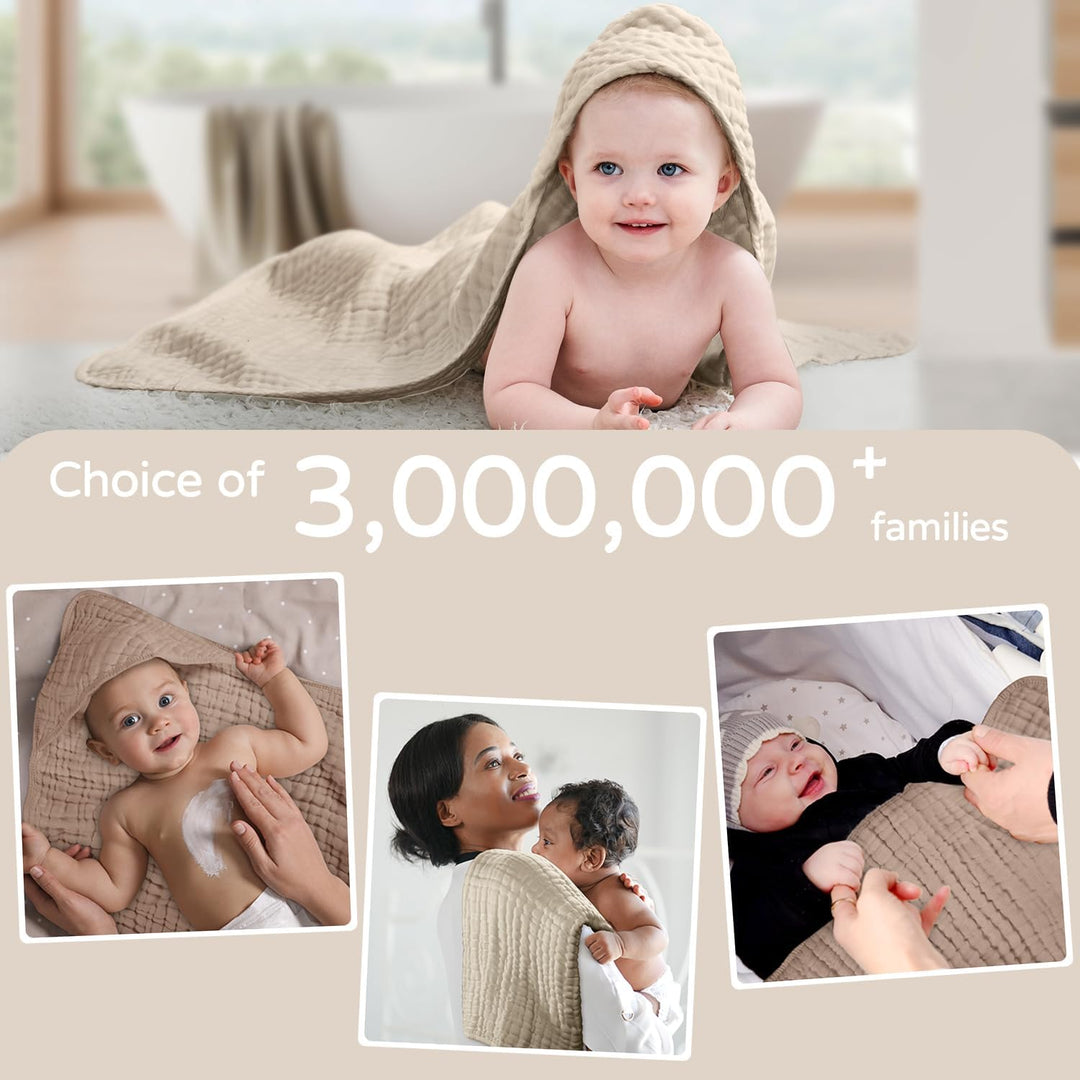 Yoofoss Hooded Baby Towels for Newborn 2 Pack 100% Muslin Cotton Baby Bath Towel with Hood for Babies, Infant, Toddler and Kids, Large 32x32Inch, Soft and Absorbent Newborn Essential - Just Closeouts Canada Inc.