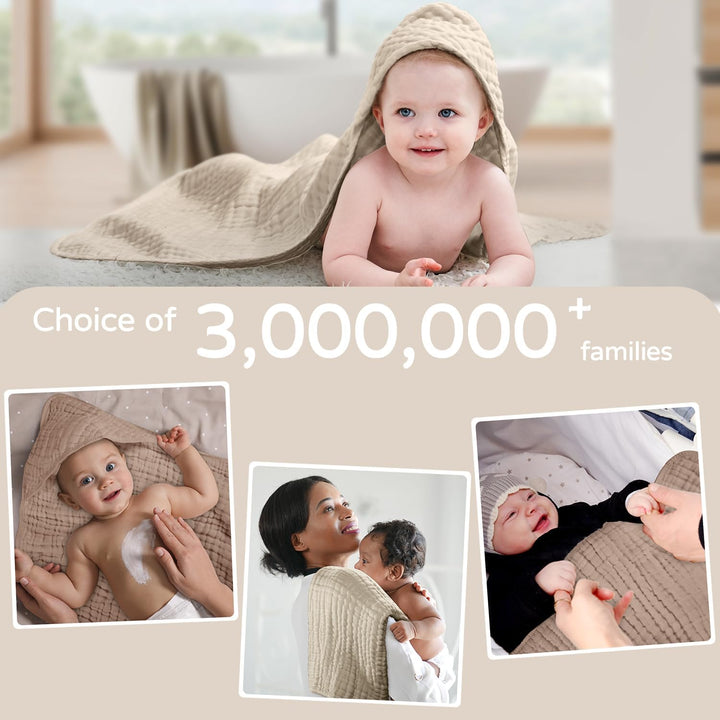 Yoofoss Hooded Baby Towels for Newborn 2 Pack 100% Muslin Cotton Baby Bath Towel with Hood for Babies, Infant, Toddler and Kids, Large 32x32Inch, Soft and Absorbent Newborn Essential - Just Closeouts Canada Inc.