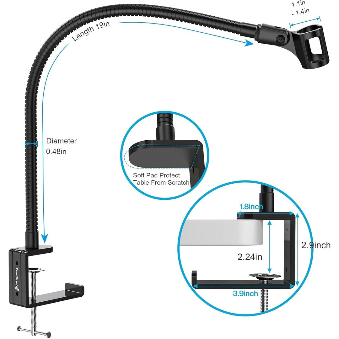 ZealSound Microphone Arm Stand,19 Inch Long Universal Gooseneck Desktop Mic Stand with 3/8" to 5/8" Adapter and Microphone Clip Holder, Upgraded Heavy Duty Desk Clamp Compatible with Snowball Ice - Just Closeouts Canada Inc.
