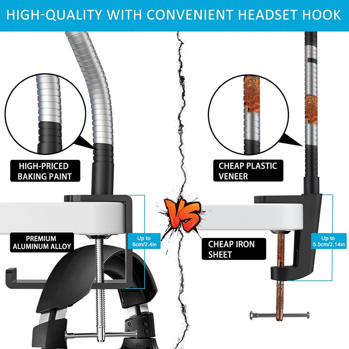 ZealSound Microphone Arm Stand,19 Inch Long Universal Gooseneck Desktop Mic Stand with 3/8" to 5/8" Adapter and Microphone Clip Holder, Upgraded Heavy Duty Desk Clamp Compatible with Snowball Ice - Just Closeouts Canada Inc.