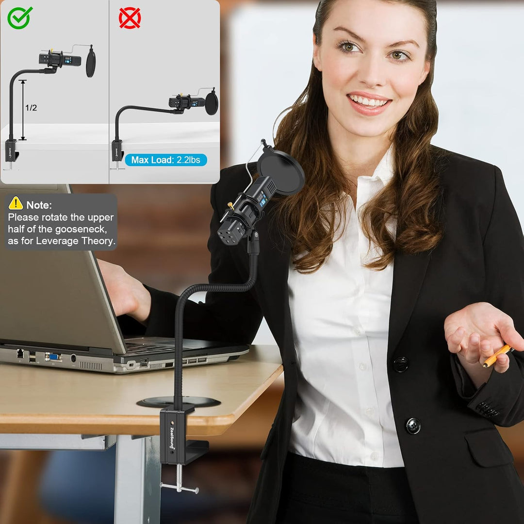 ZealSound Microphone Arm Stand,19 Inch Long Universal Gooseneck Desktop Mic Stand with 3/8" to 5/8" Adapter and Microphone Clip Holder, Upgraded Heavy Duty Desk Clamp Compatible with Snowball Ice - Just Closeouts Canada Inc.
