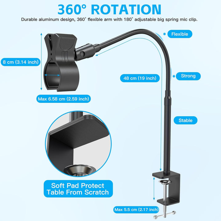 ZealSound Microphone Stand 19inch,Flexible Gooseneck Desktop Mic Stands,Upgraded Microphone Clip Holder for Mics with Outer Diameter 1.03" and 2.59",3/8" to 5/8" Screw Adapter for Blue Yeti and More - Just Closeouts Canada Inc.