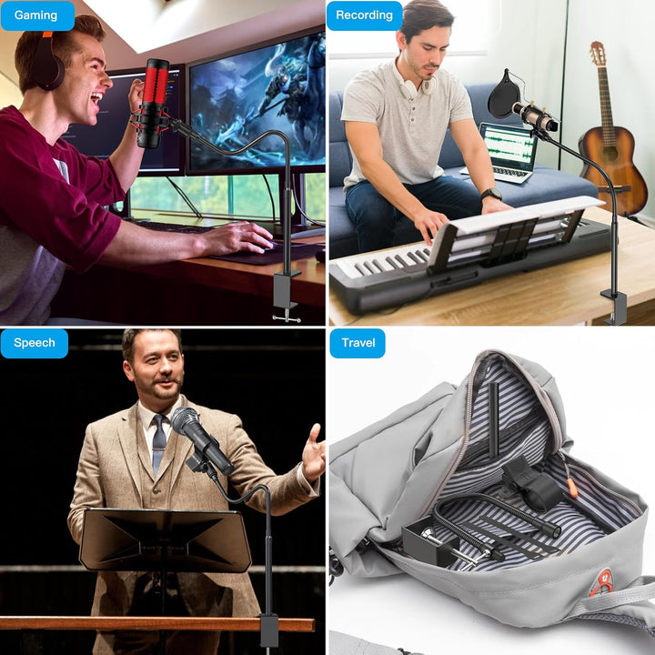 ZealSound Microphone Stand 19inch,Flexible Gooseneck Desktop Mic Stands,Upgraded Microphone Clip Holder for Mics with Outer Diameter 1.03" and 2.59",3/8" to 5/8" Screw Adapter for Blue Yeti and More - Just Closeouts Canada Inc.