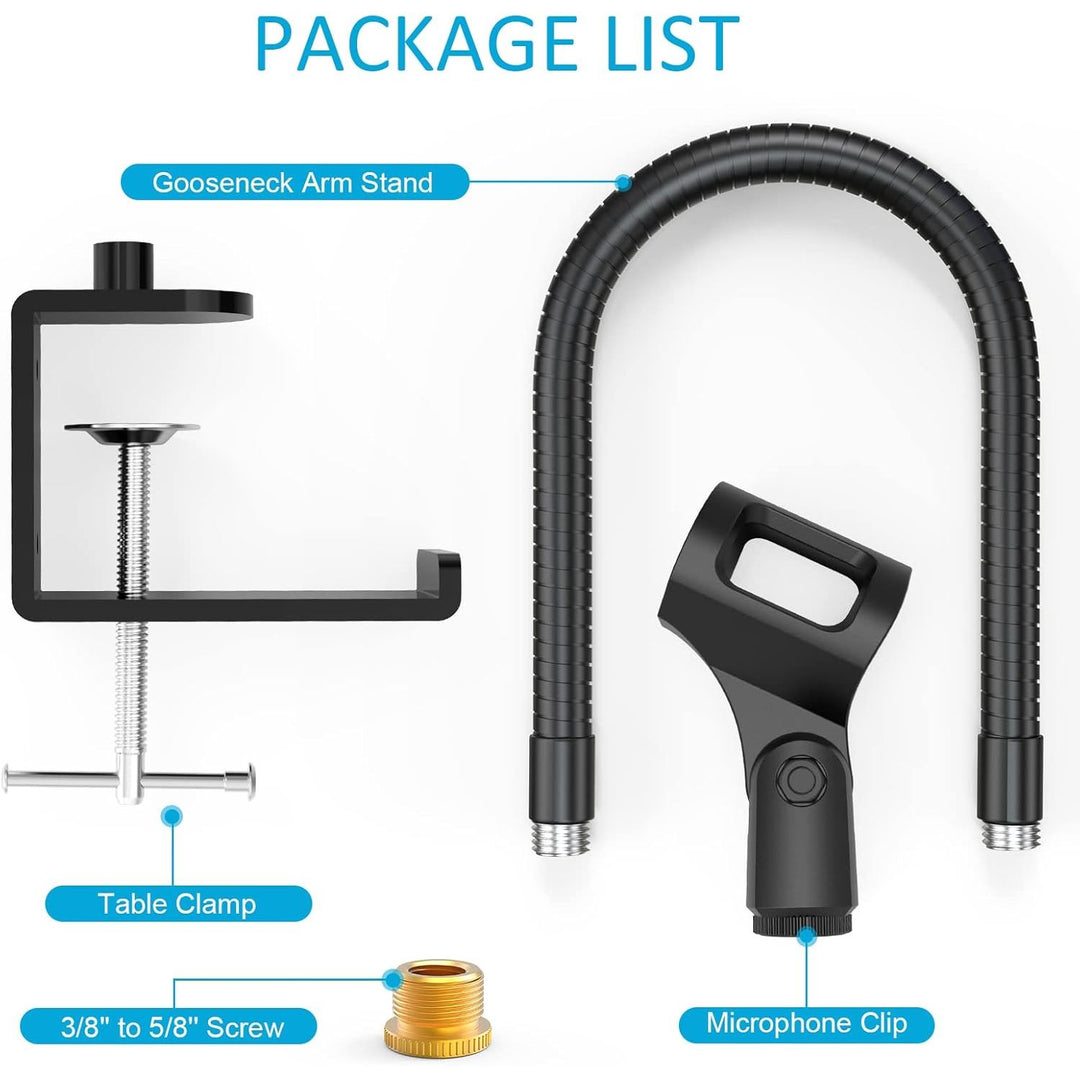 ZealSound Microphone Stand,Flexible Gooseneck Desktop Mic Stands Holder with Heavy Duty Desk Clamp,3/8" to 5/8" Screw Adapter Include 360 Adjustable Compact Mic Arm for Blue Snowball Ice Spark (Black) - Just Closeouts Canada Inc.