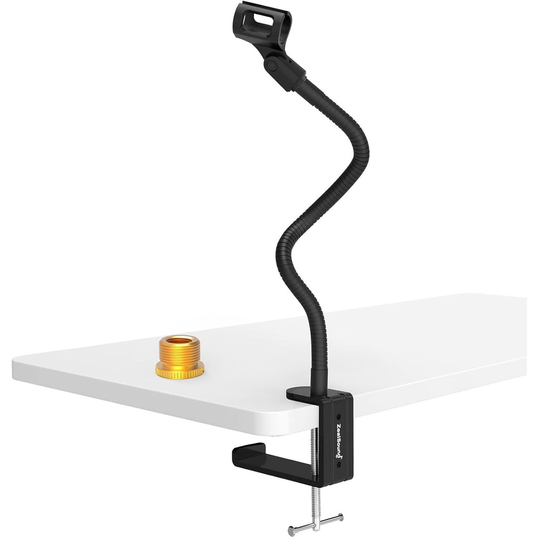ZealSound Microphone Stand,Flexible Gooseneck Desktop Mic Stands Holder with Heavy Duty Desk Clamp,3/8" to 5/8" Screw Adapter Include 360 Adjustable Compact Mic Arm for Blue Snowball Ice Spark (Black) - Just Closeouts Canada Inc.