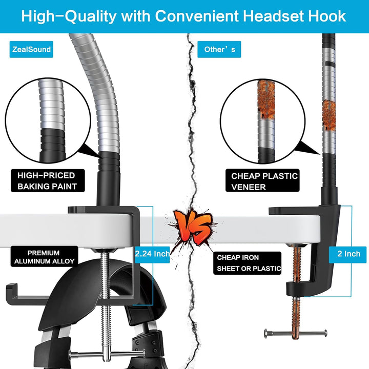 ZealSound Microphone Stand,Flexible Gooseneck Desktop Mic Stands Holder with Heavy Duty Desk Clamp,3/8" to 5/8" Screw Adapter Include 360 Adjustable Compact Mic Arm for Blue Snowball Ice Spark (Black) - Just Closeouts Canada Inc.