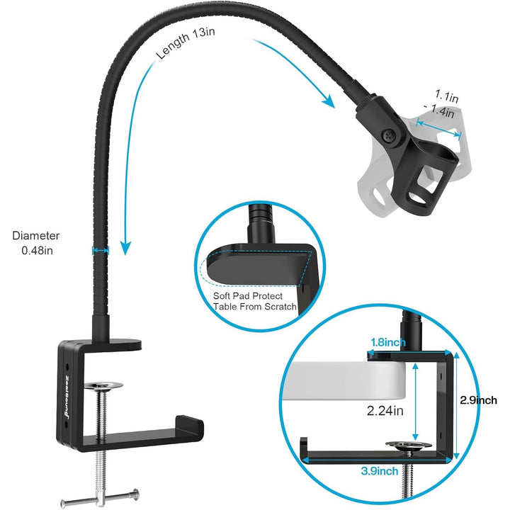ZealSound Microphone Stand,Flexible Gooseneck Desktop Mic Stands Holder with Heavy Duty Desk Clamp,3/8" to 5/8" Screw Adapter Include 360 Adjustable Compact Mic Arm for Blue Snowball Ice Spark (Black) - Just Closeouts Canada Inc.
