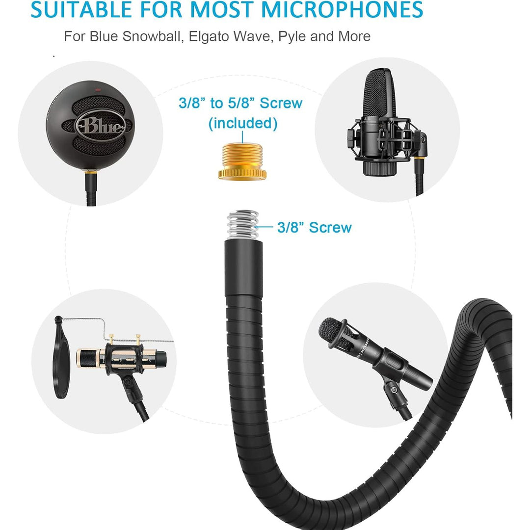 ZealSound Microphone Stand,Flexible Gooseneck Desktop Mic Stands Holder with Heavy Duty Desk Clamp,3/8" to 5/8" Screw Adapter Include 360 Adjustable Compact Mic Arm for Blue Snowball Ice Spark (Black) - Just Closeouts Canada Inc.