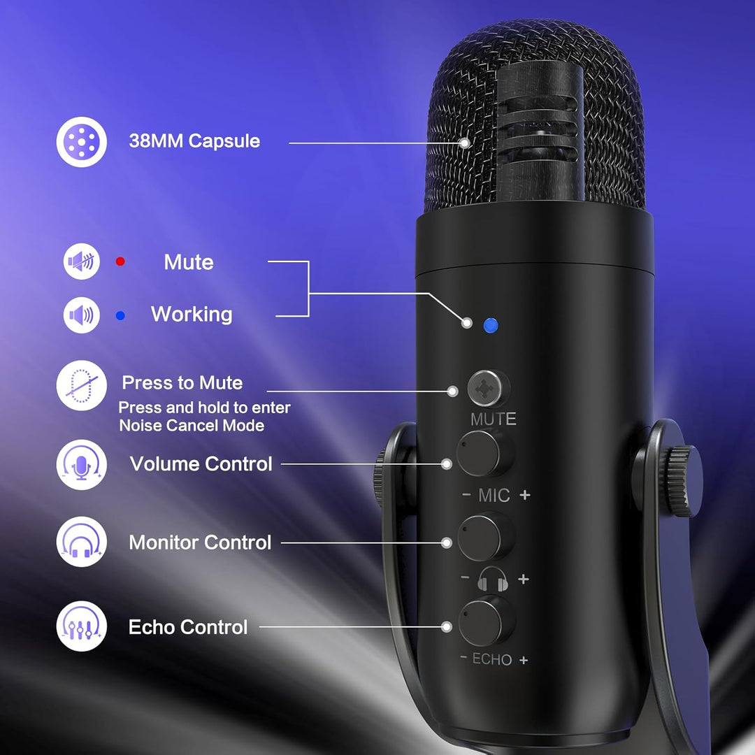 ZealSound USB Microphone,Condenser Phone Computer PC Mic kit,Plug&Play Gaming Microphones for PS 4&5.Mic Gain&Volume Control,Echo &Mute Button for Vocal,Record,Streaming,Discord YouTube Podcast on Mac - Just Closeouts Canada Inc.