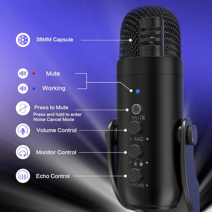 ZealSound USB Microphone,Condenser Phone Computer PC Mic kit,Plug&Play Gaming Microphones for PS 4&5.Mic Gain&Volume Control,Echo &Mute Button for Vocal,Record,Streaming,Discord YouTube Podcast on Mac - Just Closeouts Canada Inc.