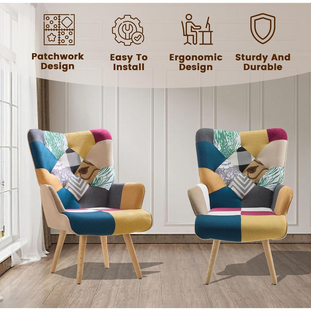 Zedachica Plaid Accent Armchair Upholstered Reading Chair Single Living Room Chair Mid Century Modern Chair with Wood Legs Boho Comfy Arm Chair with High Backrest for Bedroom, Waiting Room, Colorful - Just Closeouts Canada Inc.