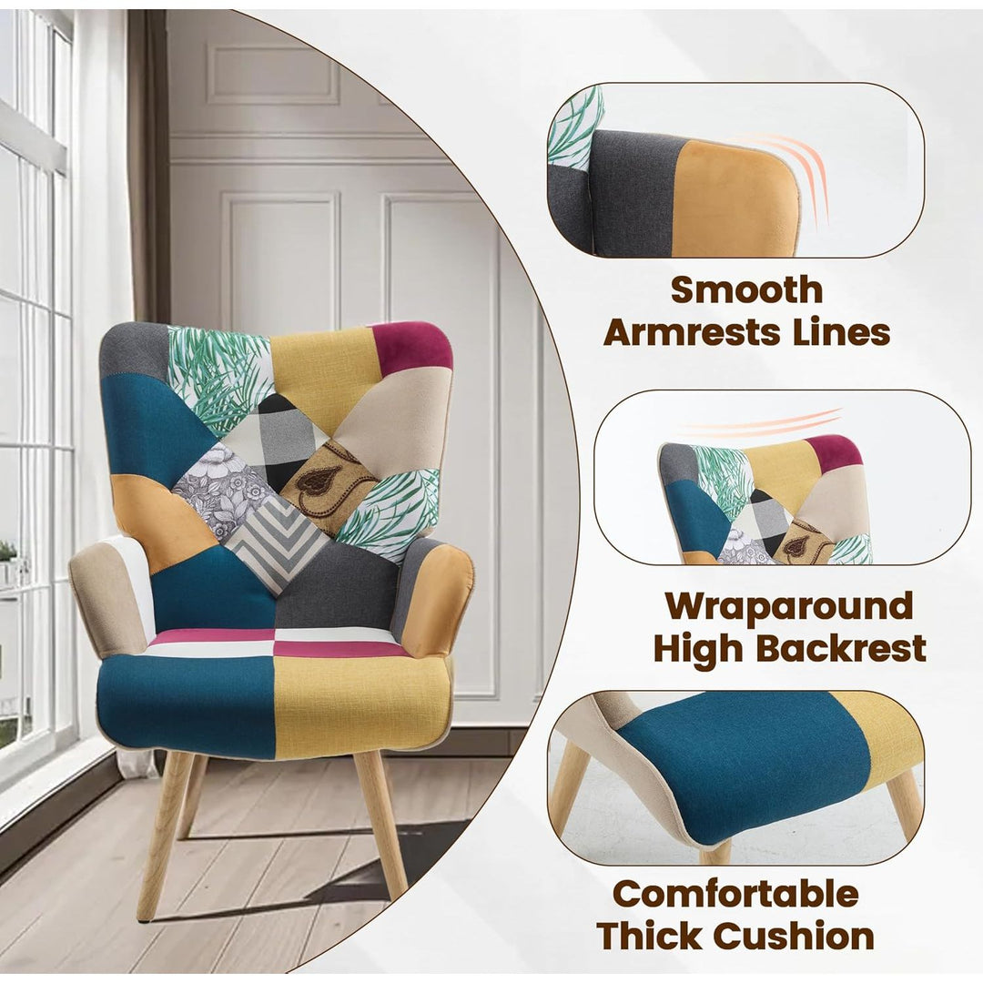 Zedachica Plaid Accent Armchair Upholstered Reading Chair Single Living Room Chair Mid Century Modern Chair with Wood Legs Boho Comfy Arm Chair with High Backrest for Bedroom, Waiting Room, Colorful - Just Closeouts Canada Inc.