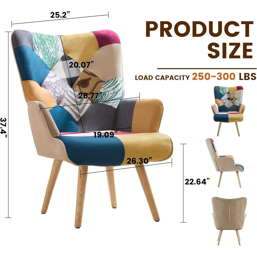 Zedachica Plaid Accent Armchair Upholstered Reading Chair Single Living Room Chair Mid Century Modern Chair with Wood Legs Boho Comfy Arm Chair with High Backrest for Bedroom, Waiting Room, Colorful - Just Closeouts Canada Inc.
