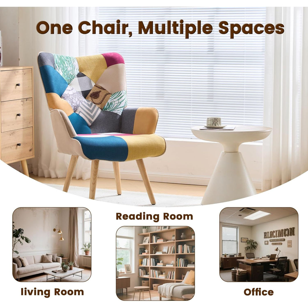Zedachica Plaid Accent Armchair Upholstered Reading Chair Single Living Room Chair Mid Century Modern Chair with Wood Legs Boho Comfy Arm Chair with High Backrest for Bedroom, Waiting Room, Colorful - Just Closeouts Canada Inc.