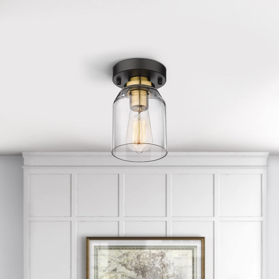 Zeyu 2 Pack Ceiling Lights, Semi Flush Mount Lights Fixture with Clear Glass Shade for Hallway Kitchen Entryway Stairway and Foyer, Modern Black and Gold Finish, ZG33F - 2 BK+BG - Just Closeouts Canada Inc.