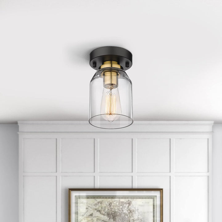 Zeyu 2 Pack Ceiling Lights, Semi Flush Mount Lights Fixture with Clear Glass Shade for Hallway Kitchen Entryway Stairway and Foyer, Modern Black and Gold Finish, ZG33F - 2 BK+BG - Just Closeouts Canada Inc.