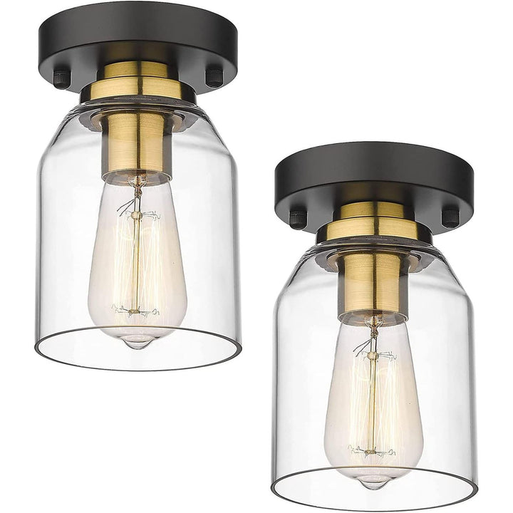 Zeyu 2 Pack Ceiling Lights, Semi Flush Mount Lights Fixture with Clear Glass Shade for Hallway Kitchen Entryway Stairway and Foyer, Modern Black and Gold Finish, ZG33F - 2 BK+BG - Just Closeouts Canada Inc.