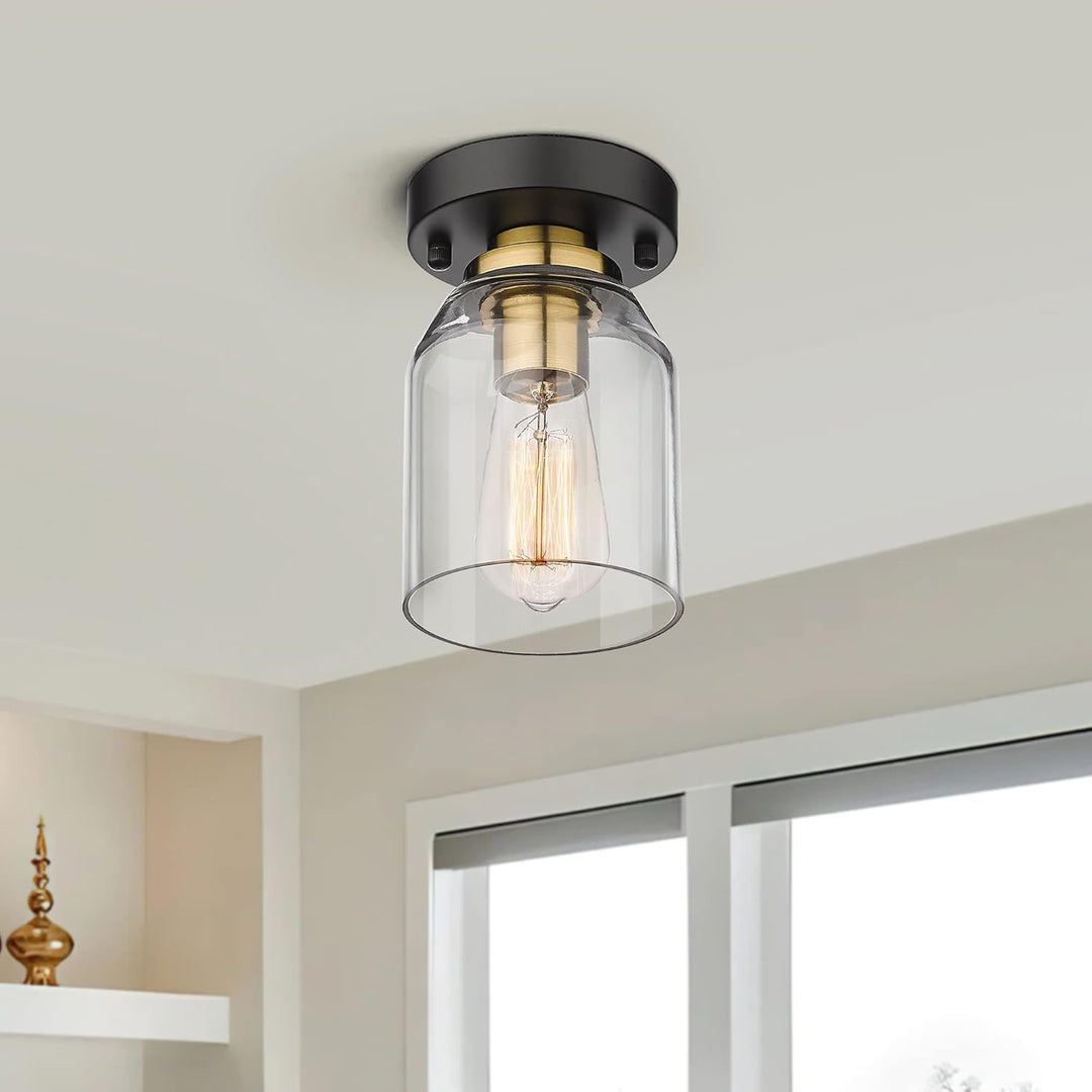 Zeyu 2 Pack Ceiling Lights, Semi Flush Mount Lights Fixture with Clear Glass Shade for Hallway Kitchen Entryway Stairway and Foyer, Modern Black and Gold Finish, ZG33F - 2 BK+BG - Just Closeouts Canada Inc.