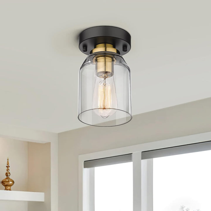 Zeyu 2 Pack Ceiling Lights, Semi Flush Mount Lights Fixture with Clear Glass Shade for Hallway Kitchen Entryway Stairway and Foyer, Modern Black and Gold Finish, ZG33F - 2 BK+BG - Just Closeouts Canada Inc.