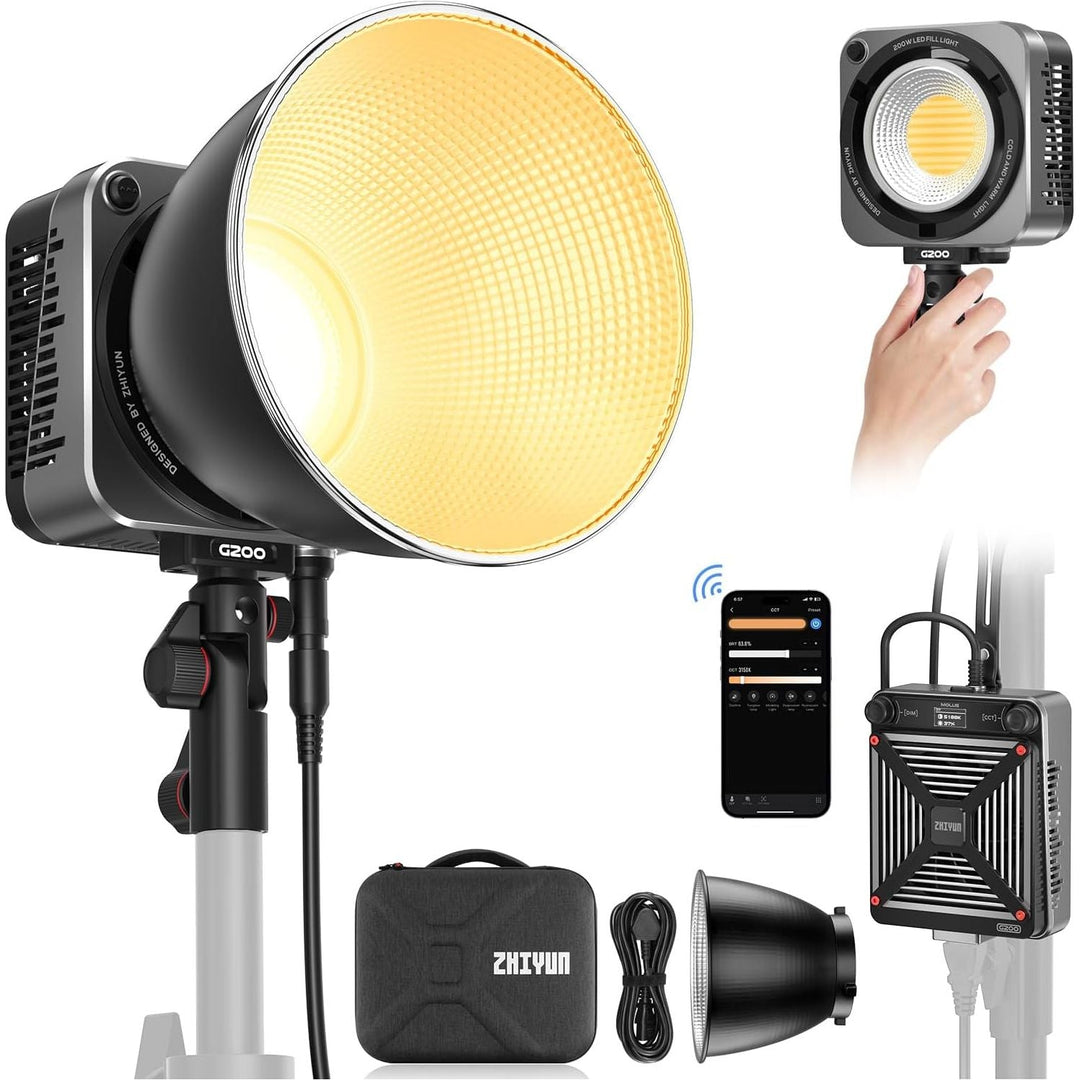 ZHIYUN Molus G200 [Official] 200W COB Video Light, Portable Continuous Output Lighting,2700 - 6500K 9460 lux@1m, LED Photography Lighting with Bowens Mount, APP Control, Ultra Quiet for Video Recording - Just Closeouts Canada Inc.