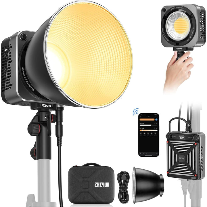 ZHIYUN Molus G200 [Official] 200W COB Video Light, Portable Continuous Output Lighting,2700 - 6500K 9460 lux@1m, LED Photography Lighting with Bowens Mount, APP Control, Ultra Quiet for Video Recording - Just Closeouts Canada Inc.