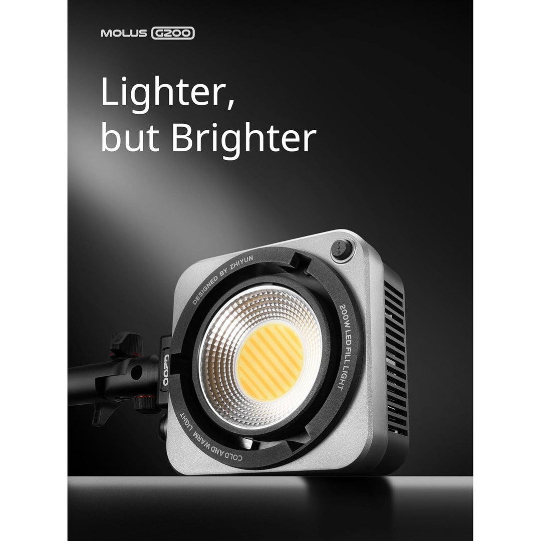 ZHIYUN Molus G200 [Official] 200W COB Video Light, Portable Continuous Output Lighting,2700 - 6500K 9460 lux@1m, LED Photography Lighting with Bowens Mount, APP Control, Ultra Quiet for Video Recording - Just Closeouts Canada Inc.