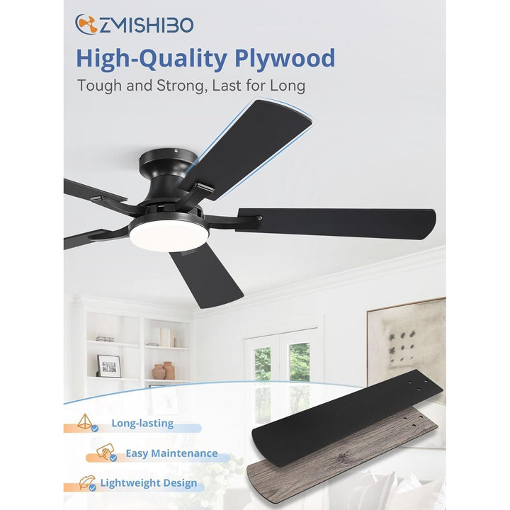 ZMISHIBO 52 Inch Ceiling Fan with Light, App&Remote Contorl, Flush Mount Low Profile, Dimmable 20W LED Light, Quiet Reversible Motor for Bedroom, Living Room, Apartment, Black - Just Closeouts Canada Inc.