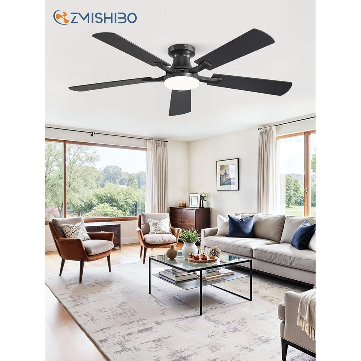 ZMISHIBO 52 Inch Ceiling Fan with Light, App&Remote Contorl, Flush Mount Low Profile, Dimmable 20W LED Light, Quiet Reversible Motor for Bedroom, Living Room, Apartment, Black - Just Closeouts Canada Inc.