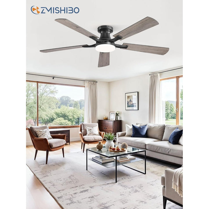 ZMISHIBO 52 Inch Ceiling Fan with Light, App&Remote Contorl, Flush Mount Low Profile, Dimmable 20W LED Light, Quiet Reversible Motor for Bedroom, Living Room, Apartment, Black - Just Closeouts Canada Inc.