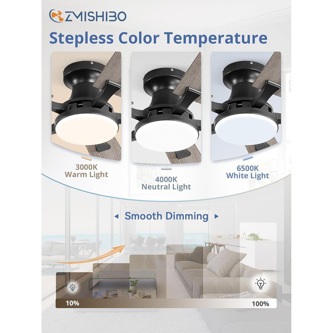 ZMISHIBO 52 Inch Ceiling Fan with Light, App&Remote Contorl, Flush Mount Low Profile, Dimmable 20W LED Light, Quiet Reversible Motor for Bedroom, Living Room, Apartment, Black - Just Closeouts Canada Inc.