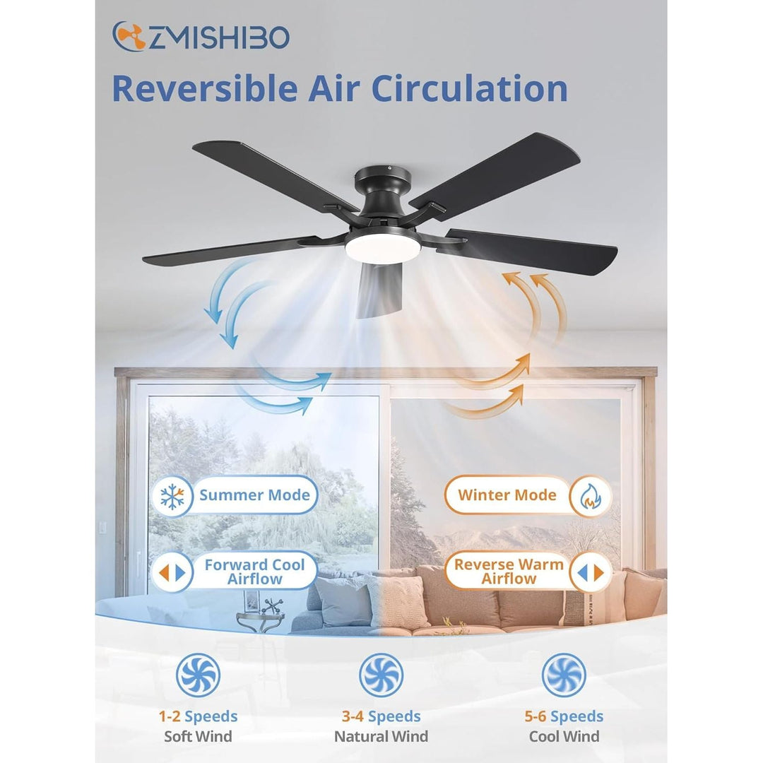 ZMISHIBO 52 Inch Ceiling Fan with Light, App&Remote Contorl, Flush Mount Low Profile, Dimmable 20W LED Light, Quiet Reversible Motor for Bedroom, Living Room, Apartment, Black - Just Closeouts Canada Inc.