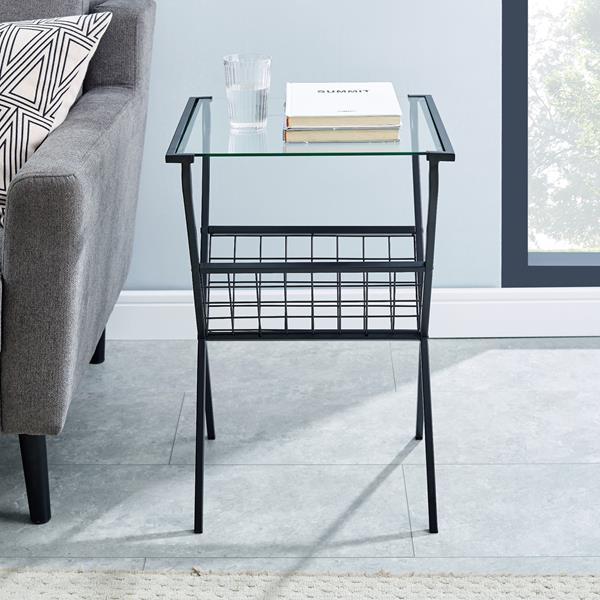 Walker Edison 17" Modern Metal & Glass Side Table with Magazine Holder, Black, AF17EVNSTBL - Just Closeouts Canada Inc.840035350868