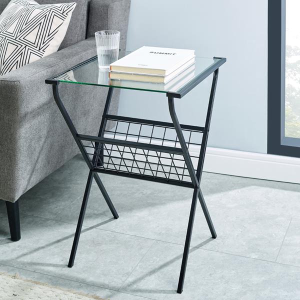 Walker Edison 17" Modern Metal & Glass Side Table with Magazine Holder, Black, AF17EVNSTBL - Just Closeouts Canada Inc.840035350868